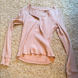 Aerie Blush Button Down Ribbed Top